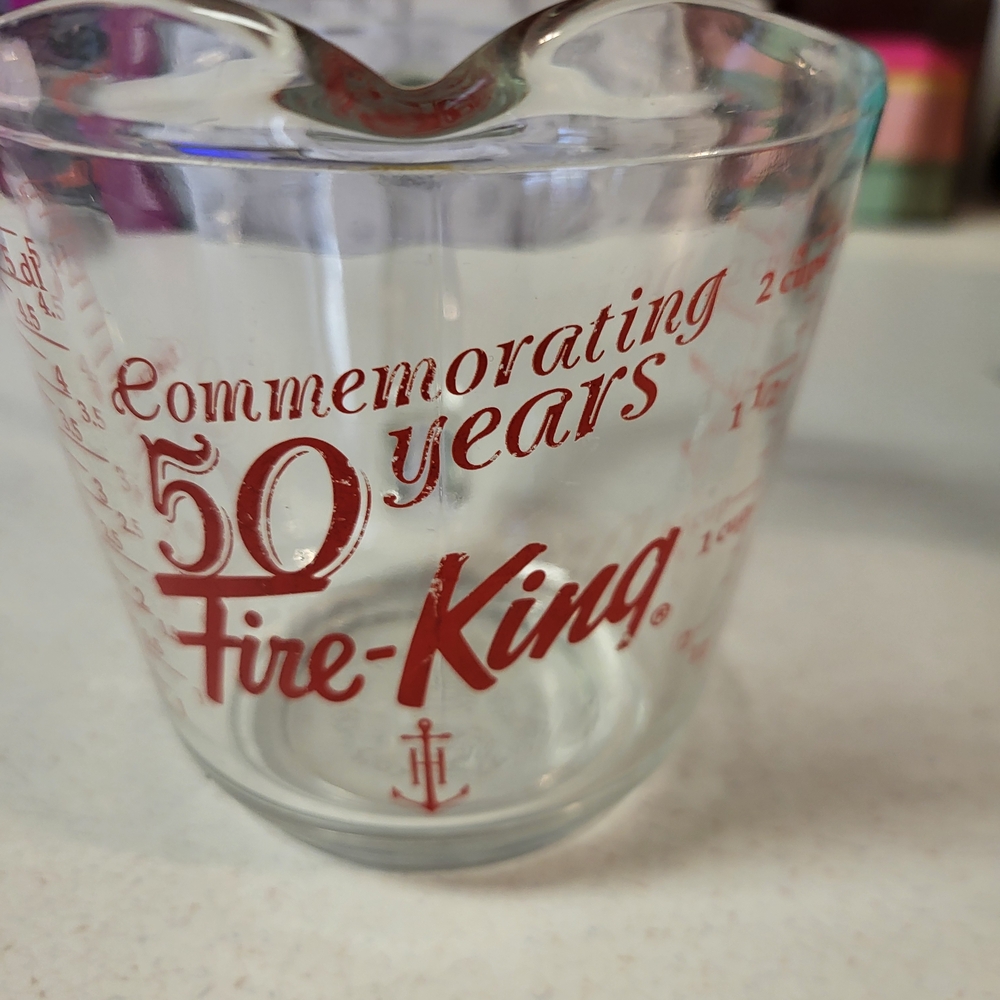 Anchor Hocking Fire-King 50th Anniversary Measuring Cup - Red Text